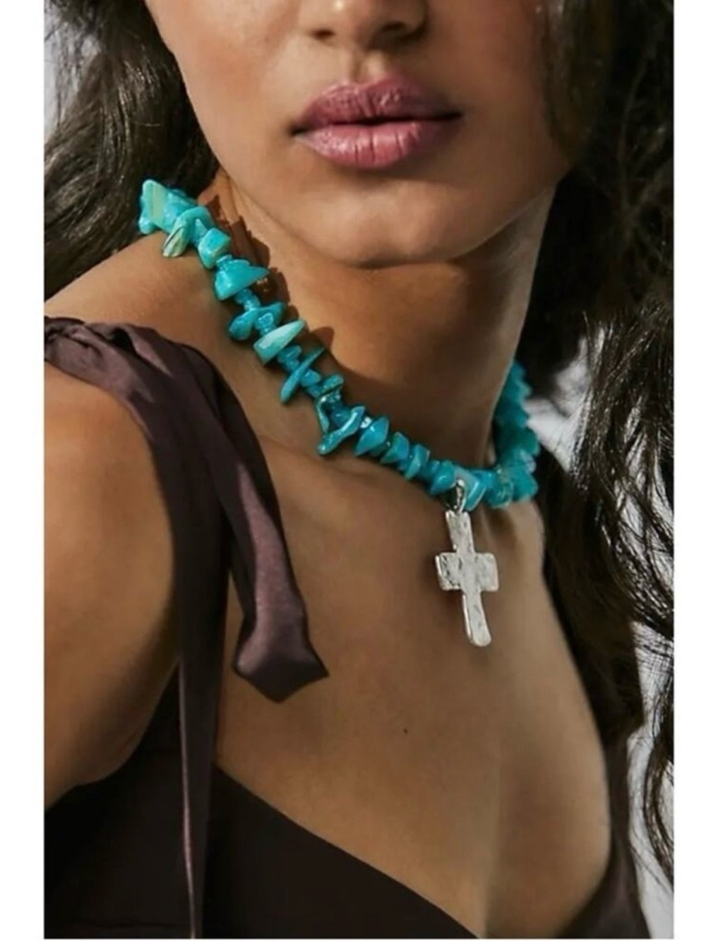 Free People Supernova Choker in Turquoise Blue NWT Western Bohemian Cross Beach